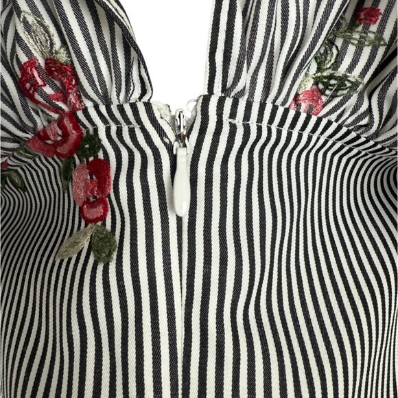 Calvin Klein Stripe and Rose Off The Shoulder Dress with Tie Waist - 2 - Picture 5 of 6